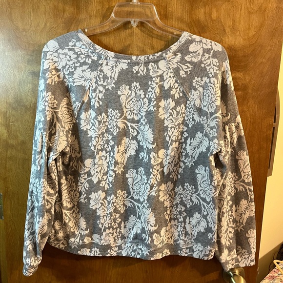 KNOX ROSE gray & white floral print long sleeve sweater top - Picture 5 of 6